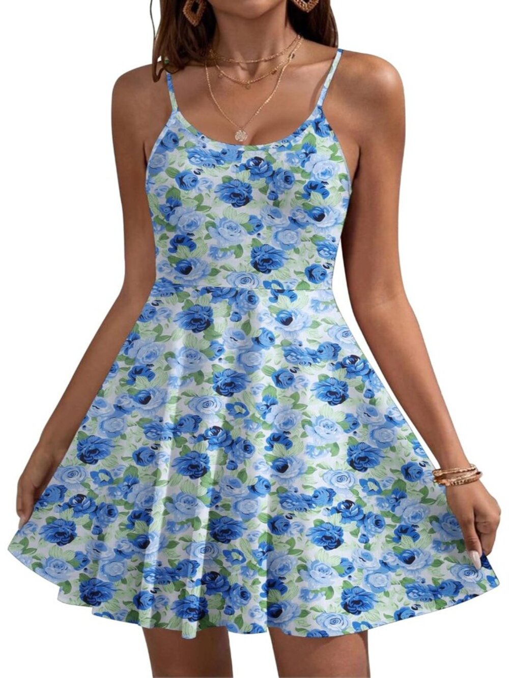 Women's Floral Summer Dress Spaghetti Strap Floral Mini Casual Dress